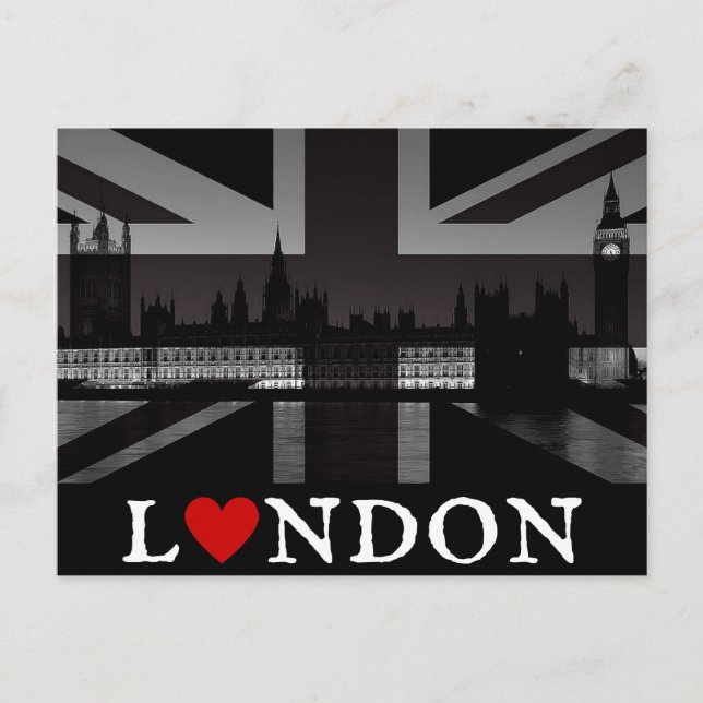 Ich höre London Black & White Union Jack Postcard Postkarte (Vorderseite)
