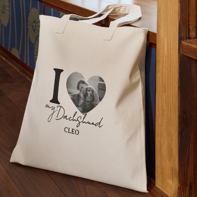 Ich höre mein Hund individuelles Foto für Haustier Tragetasche (Gift the perfect way to show off your pets with this I Heart My Dog Custom Pet Photo and Name Tote!)