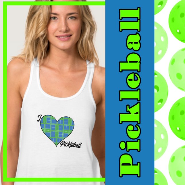 Ich höre Pickleball Blue & Green Pickleball Courts Tank Top (blue and green pickleball courts. I heart pickleball.)