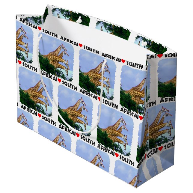 Ich höre Südafrika 4 Giraffen Große Geschenktüte (Rückseite Schrägansicht)