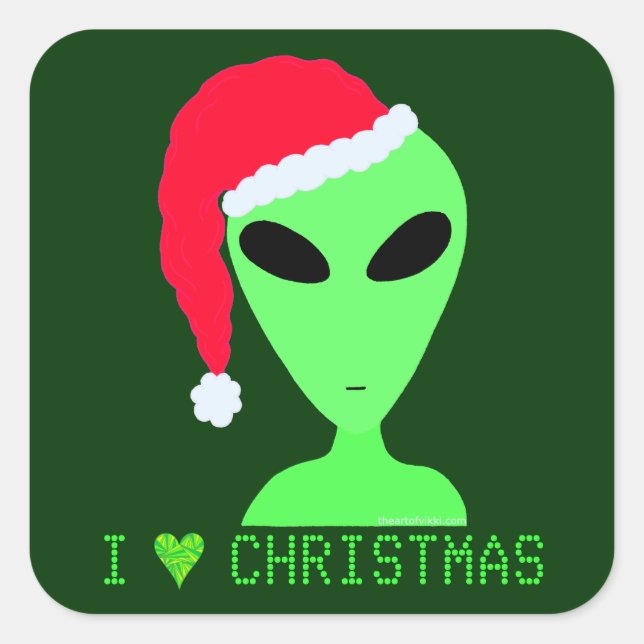 Ich höre Weihnachts-Alien in einer Weihnachtsmannm Quadratischer Aufkleber (Vorderseite)