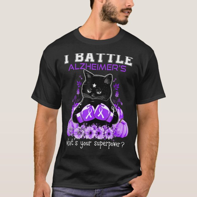 Ich kämpfe gegen Alzheimer's Awareness Cat T-Shirt (Vorderseite)