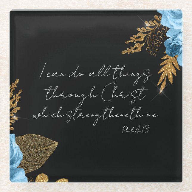 Ich kann alles Bibelverse tun Glasuntersetzer (Vorderseite)