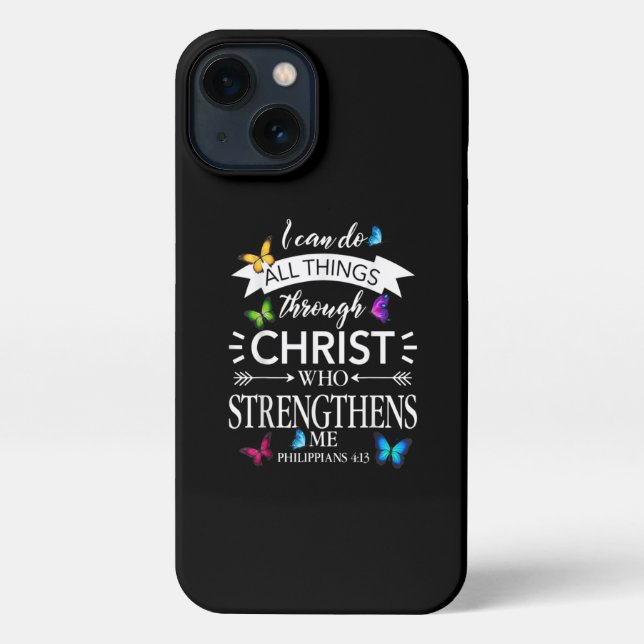 Ich kann alles durch Christus Schmetterlingskunst  iPhone Hülle (Rückseite)