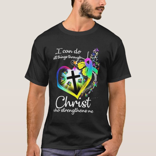 Ich kann alles durch Christus Schmetterlingskunst  T-Shirt (Vorderseite)
