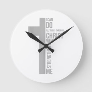 Ich kann alles durch Christus tun, der stärkt Runde Wanduhr
