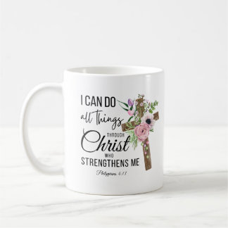 Ich kann alles kreuzen Blumenschrift Phil 4 Kaffeetasse