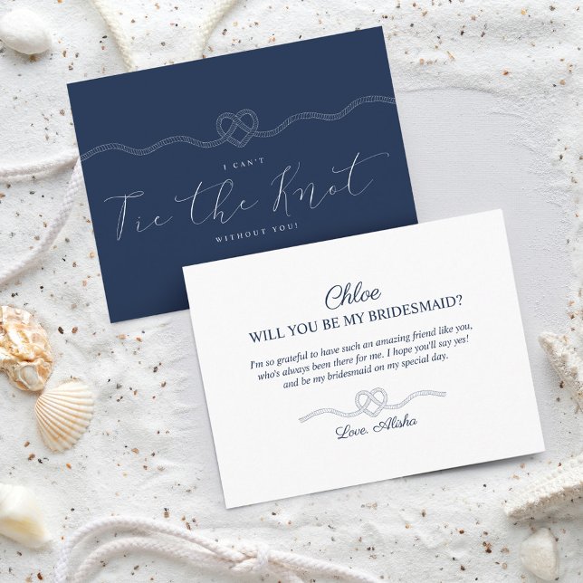 Ich kann den Knoten ohne Navy Rope & Heart nicht K Einladungspostkarte (I Can't Tie The Knot Without You Navy Rope & Heart Invitation Postcard)