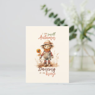 Ich kann Herbst riechen - rustikale Vogelscheuche  Postkarte