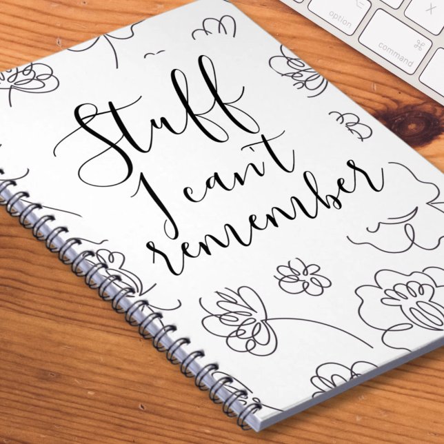 Ich kann mich nicht erinnern notizblock (Stuff I Cant Remember Notebook by Ricaso. Black and white flower pattern notebook.)