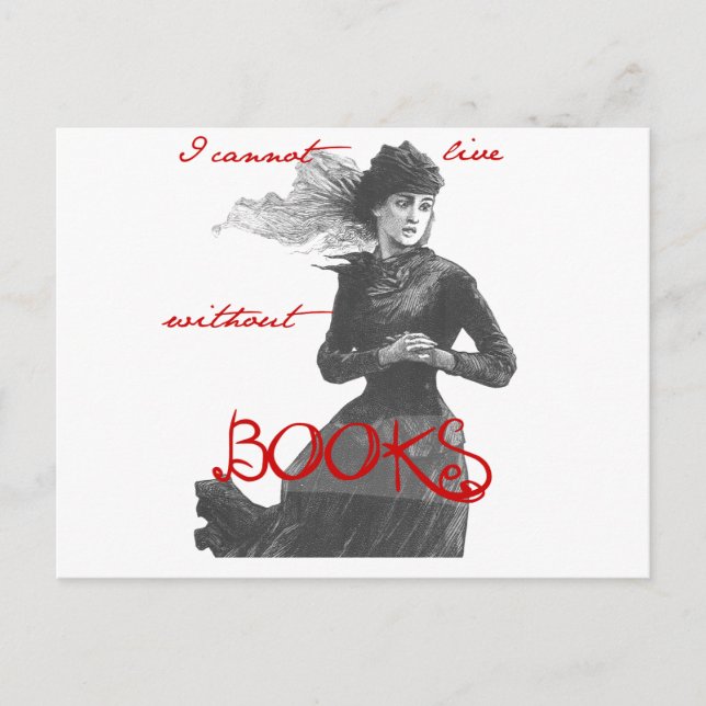 Ich kann nicht ohne Bücher leben Postkarte (Vorderseite)