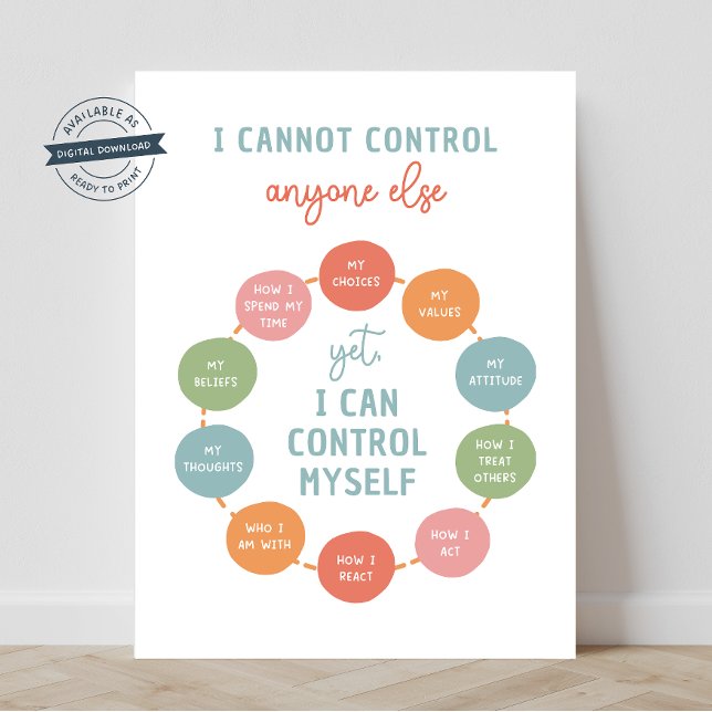 Ich kann sonst niemanden 18X24 Kontrolle Poster (social emotional learning, i cannot control anyone else, mental health posters, classroom poster)