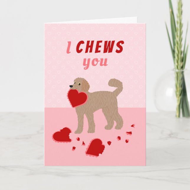 Ich kauen Sie Labradoodle Valentinstag Feiertagskarte (Vorderseite)