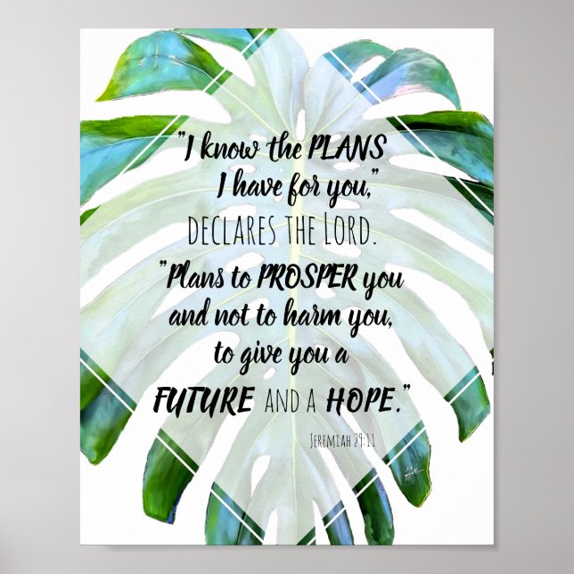 Ich kenne die Pläne Jeremiah 29:11 Monstera-Blätte Poster (Vorne)