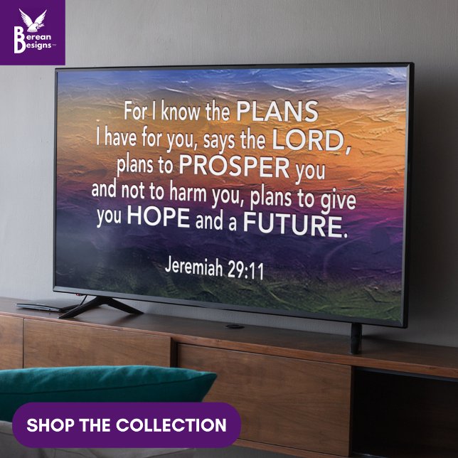 ICH KENNE DIE PLANS Jer 29:11 Christlich Frame Art Poster (Jeremiah 29:11 Christian Bible verse wall art for display TV with colored ice background.)