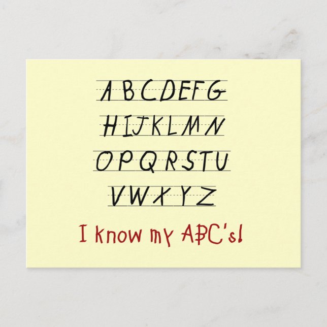 Ich kenne meine ABCs - Hemden und Geschenke Postkarte (Vorderseite)