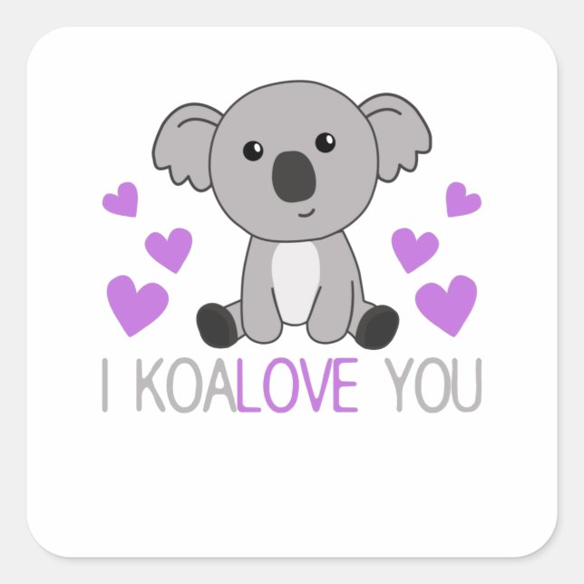 Ich Koalove Sie Niedlich Koala mit Herz-Niedlichen Quadratischer Aufkleber (Vorderseite)