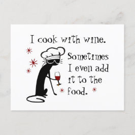 Ich koche mit Wein Funny Zitat mit Chat Postkarte