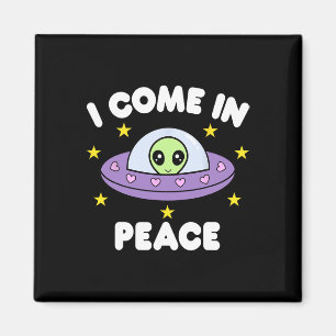 Ich komme in Frieden Lustiges Raumschiff Alien Paa Magnet