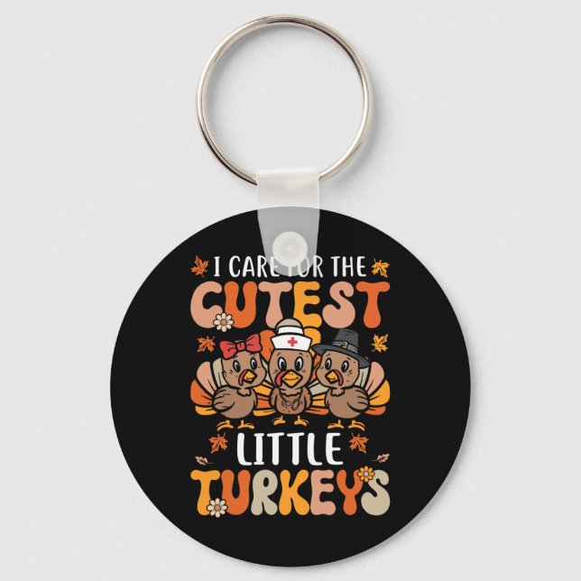 Ich kümmere mich um den Niedlichen kleinen Truthüh Schlüsselanhänger (Vorderseite)