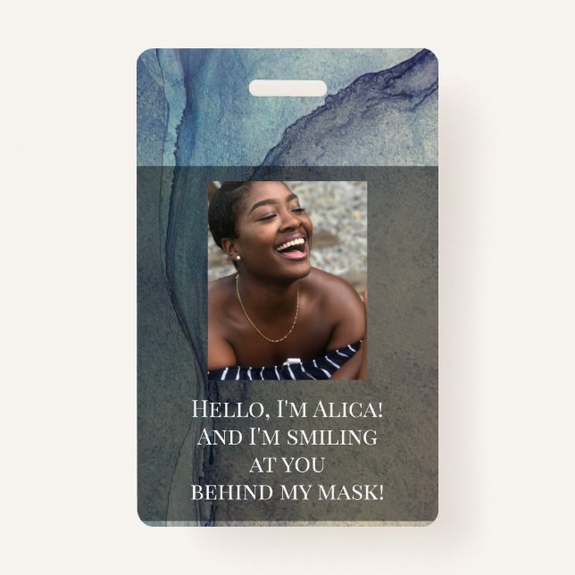 Ich lächle dich hinter dieser Maske an!Blauer Lila Ausweis (Vorderseite)