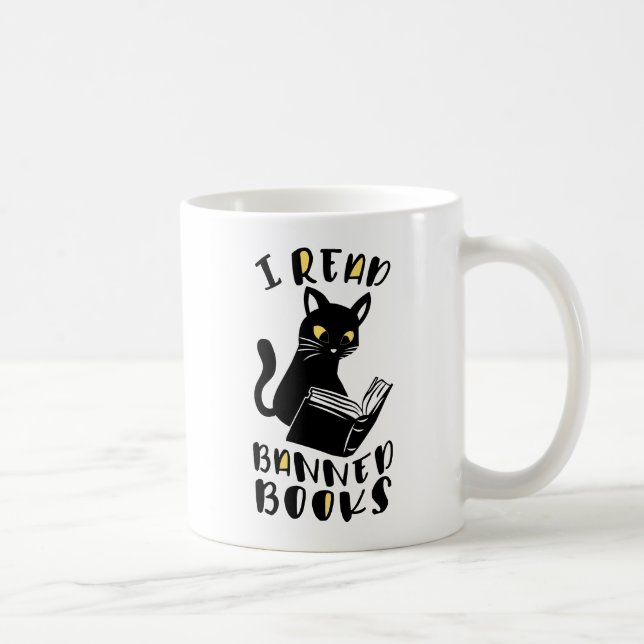 Ich las verbotene Bücher Katze Kaffeetasse (Rechts)