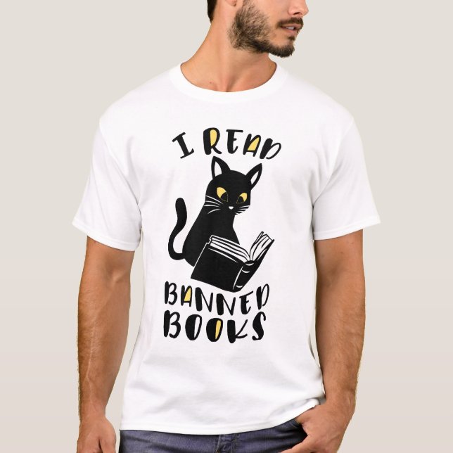 Ich las verbotene Bücher Katze T-Shirt (Vorderseite)