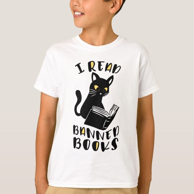 Ich las verbotene Bücher Katze T-Shirt (Vorderseite)
