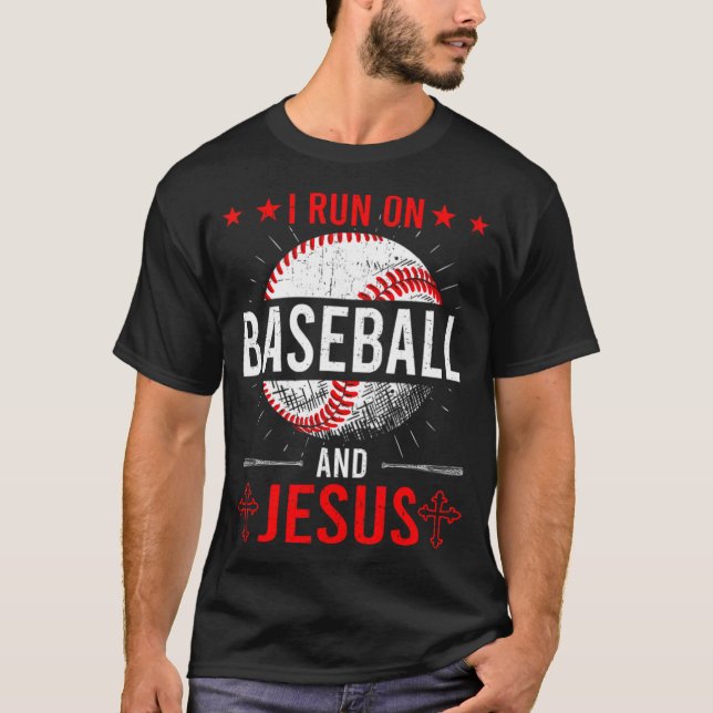 Ich laufe auf Baseball und Jesus Baseball Lover Ba T-Shirt (Vorderseite)