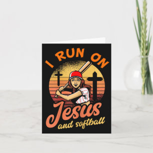 Ich laufe auf Jesus und Softball Christliches Spie Karte