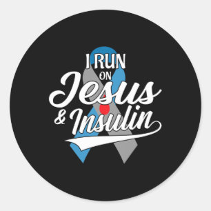 Ich laufe mit Jesus und Insulin Typ 1 T1d Diabetes Runder Aufkleber