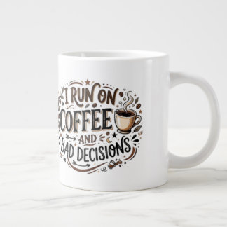 Ich laufe mit Kaffee und schlechten Entscheidungen Jumbo-Tasse
