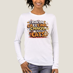 Ich laufe mit Koffein, Chaos und Katzen Tri-Blend Shirt
