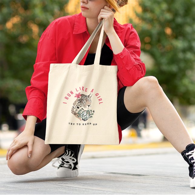 Ich laufe wie ein Motivierend Mädchen mit rotem Le Tragetasche (Von Creator hochgeladen)