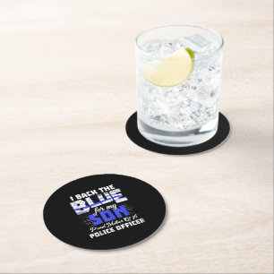 Ich lebe Blue My Son Ts Women Thin Line Mama Gesch Runder Pappuntersetzer