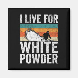 Ich lebe für weißen Pulverschnee Retro-Skifahrer L Magnet