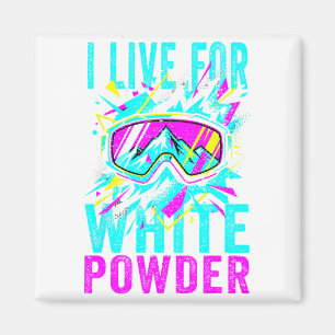 Ich lebe für White Wder 80er 90er Retro-Skifahren Magnet