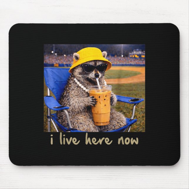 Ich lebe hier Waschbär Kaffee Lustiger Baseball So Mousepad (Vorne)
