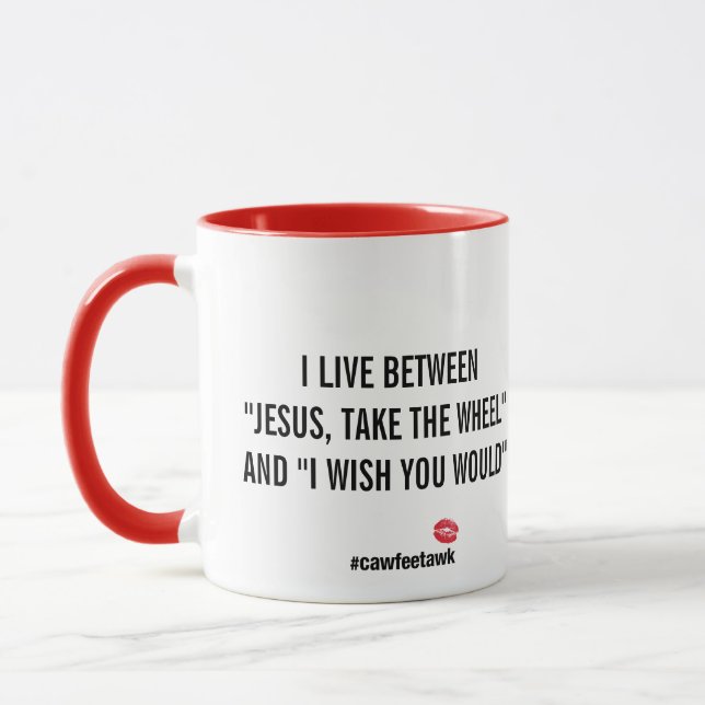 Ich lebe zwischen der Tasse (rot) (Links)