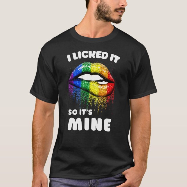 Ich leckte es so seine Mine - Longbt Lips Regenbog T-Shirt (Vorderseite)