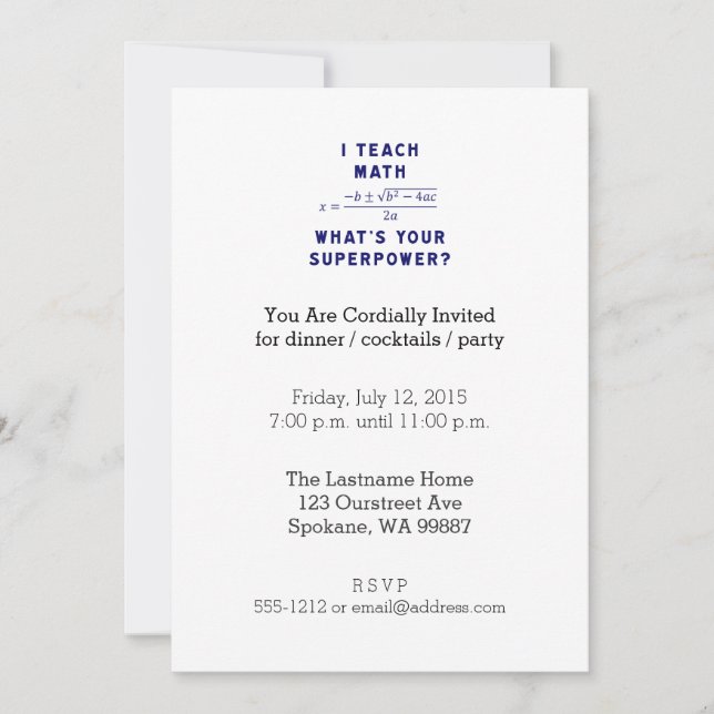 Ich lehre Mathe Was ist deine Supermacht? Einladung (Vorderseite)