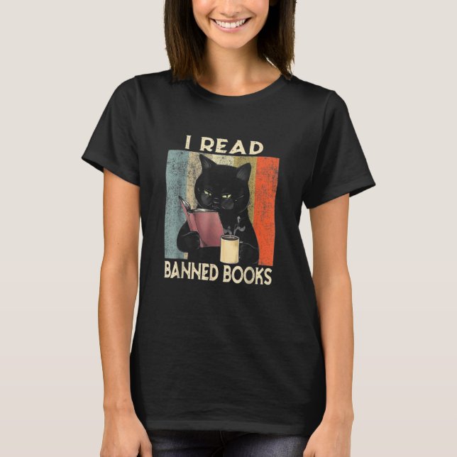 Ich lese Banned Books Black Cat Reader Bookworm Wo T-Shirt (Vorderseite)