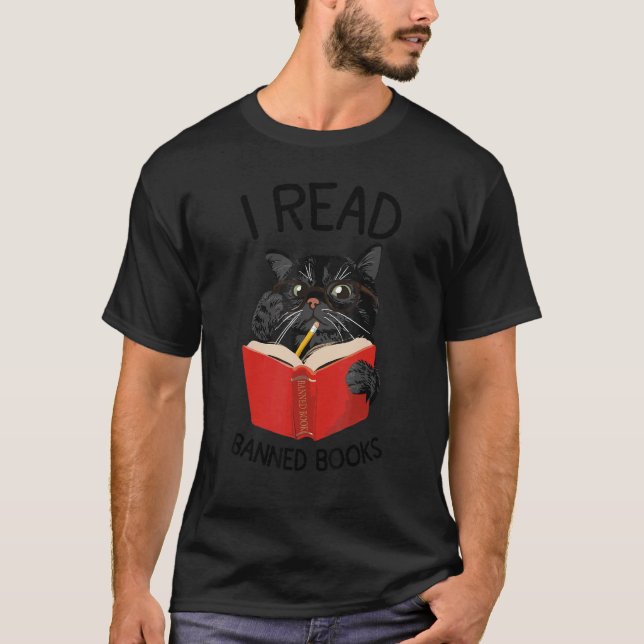 Ich lese Banned Books Black Cat Reader Librarian F T-Shirt (Vorderseite)