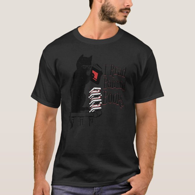 Ich lese Banned Books Black Cat Reader Librarian F T-Shirt (Vorderseite)