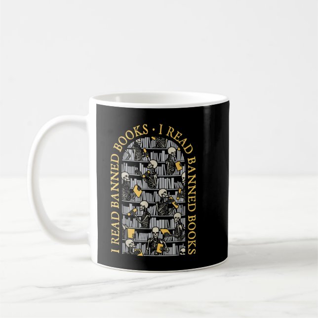Ich lese Banned Books Librarian Halloween Skelett  Kaffeetasse (Links)