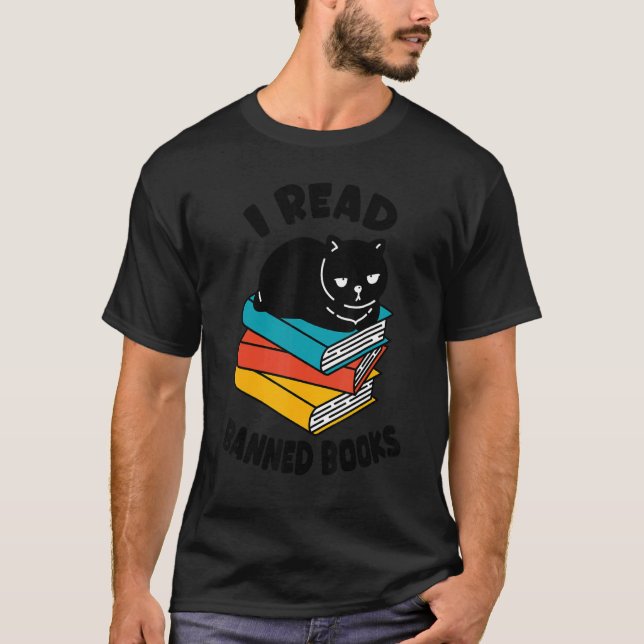 Ich lese Banned Books Tshirt Black Cat Reader Book (Vorderseite)