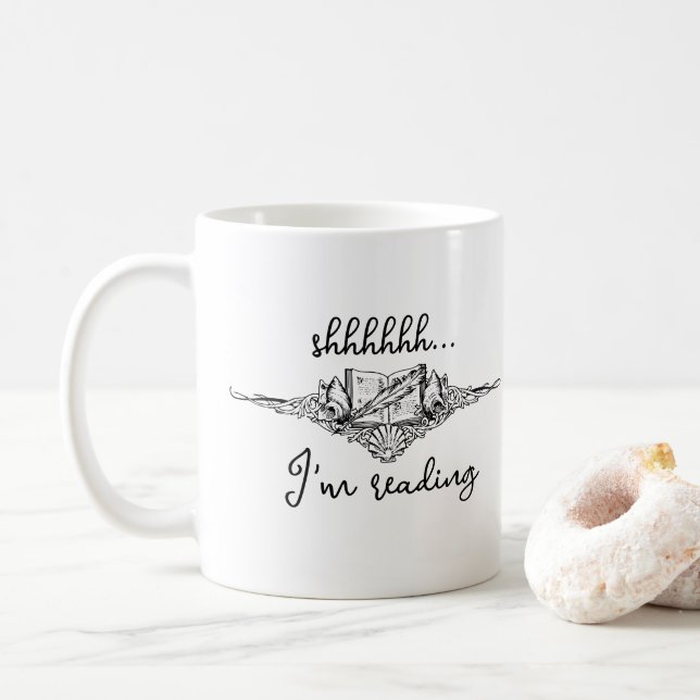 Ich lese gerade Open Book mit Seashells Kaffeetasse (Mit Donut)
