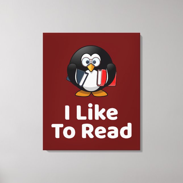 Ich lese gerne Pinguin Funny Reading Leinwanddruck (Vorderseite)