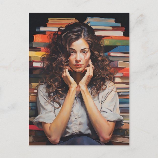 Ich lese Liebe, Portrait einer Dame, Bookish Postkarte (Vorderseite)