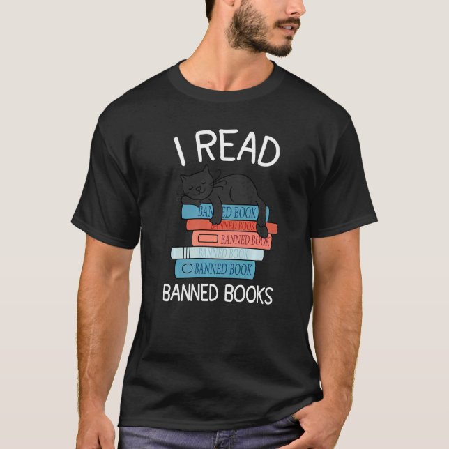 Ich lese verbotene Bücher Black Cat Reader Bibliot T-Shirt (Vorderseite)